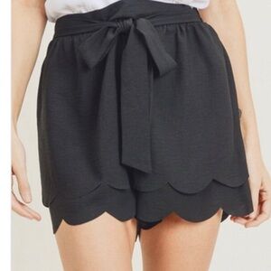 Black Scalloped Hem Shorts with Bow Tie